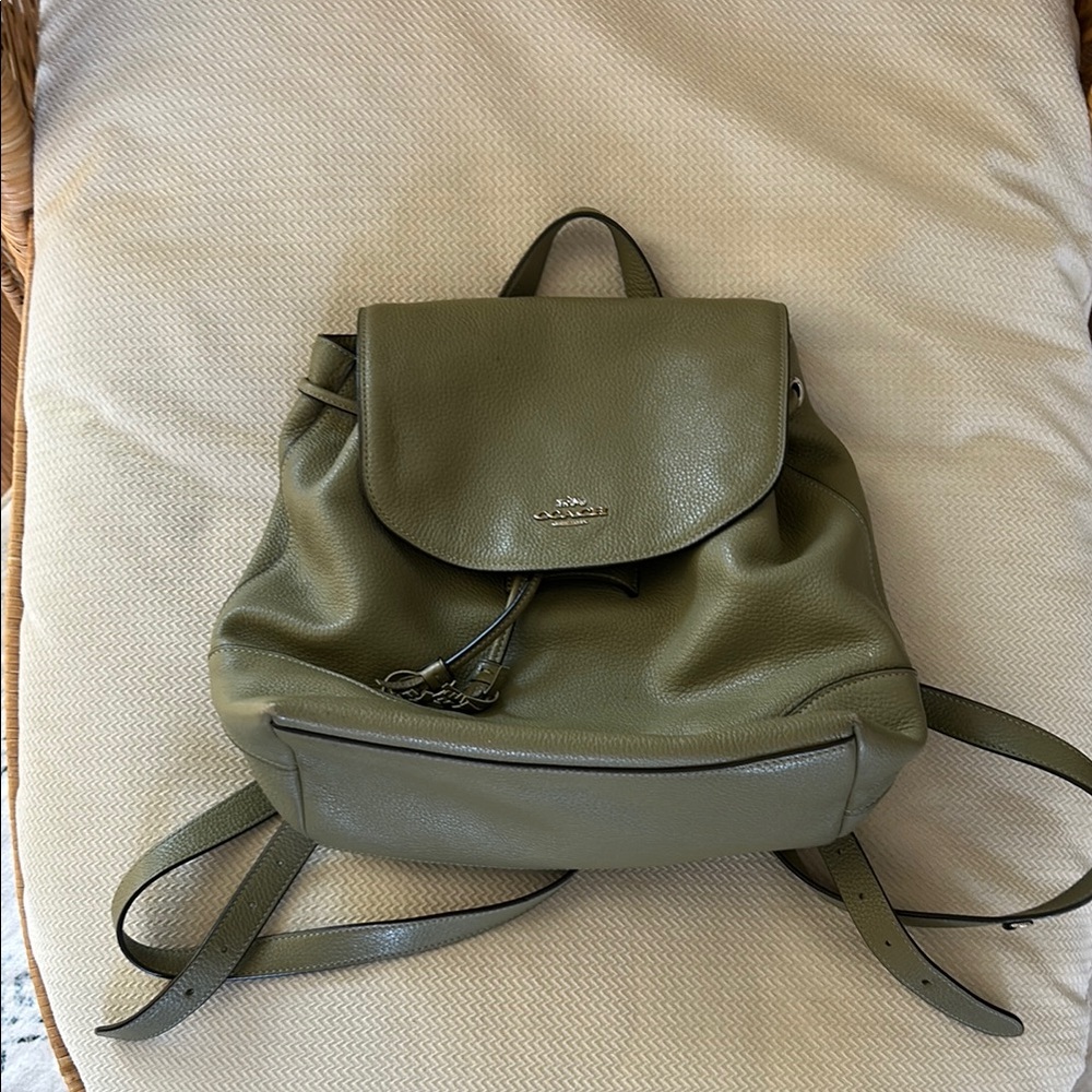 Coach Olive Green Leather Backpack
